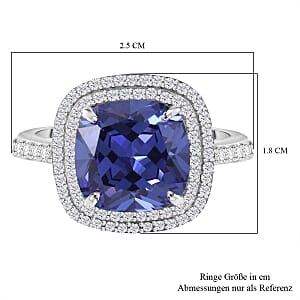 Simulated Blue and White Diamond 9.62 ctw Ring in Rhodium Over Sterling Silver (Size 10)