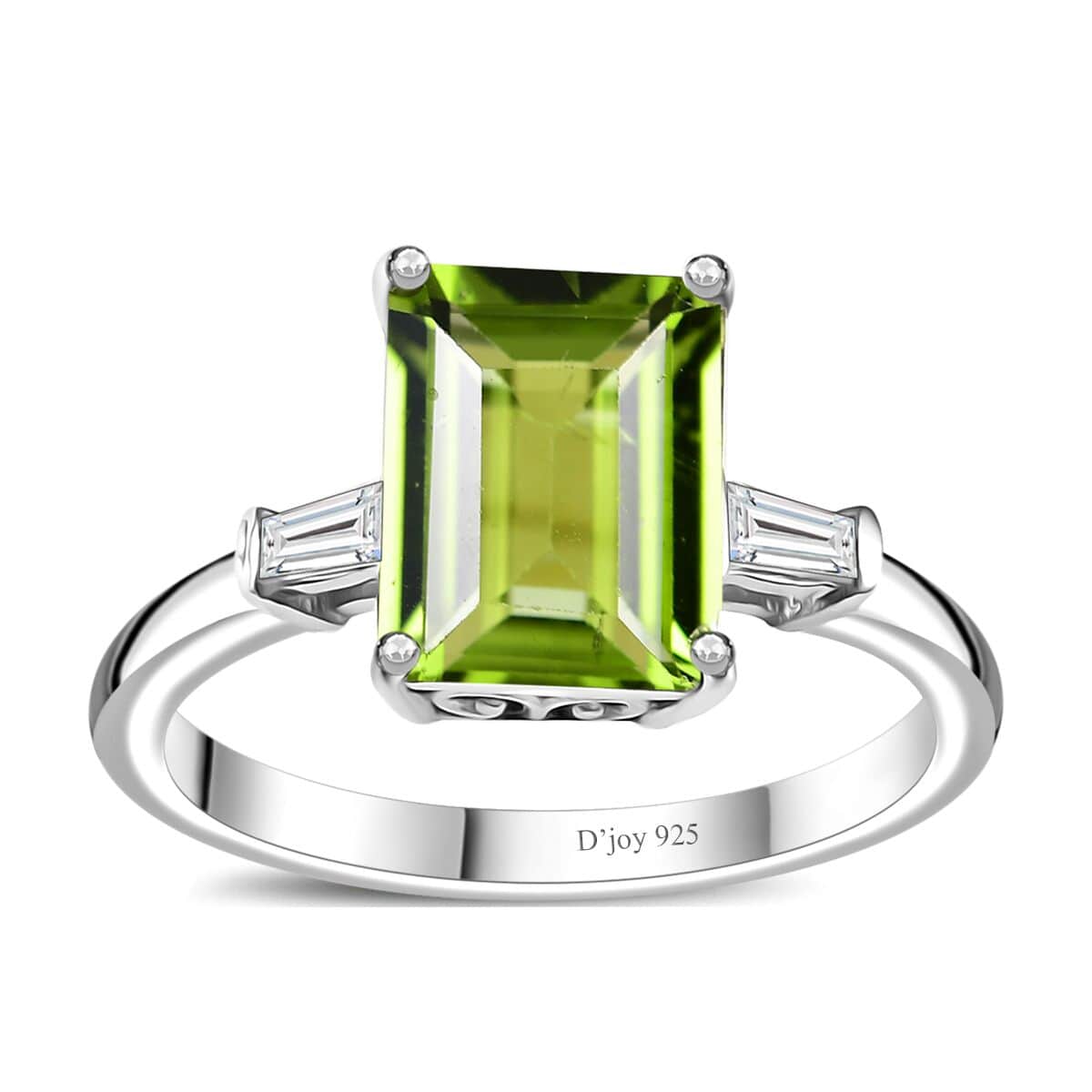 Peridot and Moissanite Saddle Ring in Rhodium Over Sterling Silver (Size 6.0) 3.30 ctw image number 0