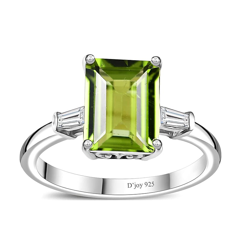 Peridot and Moissanite Ring in Rhodium Over Sterling Silver (Size 6.0) 3.30 ctw