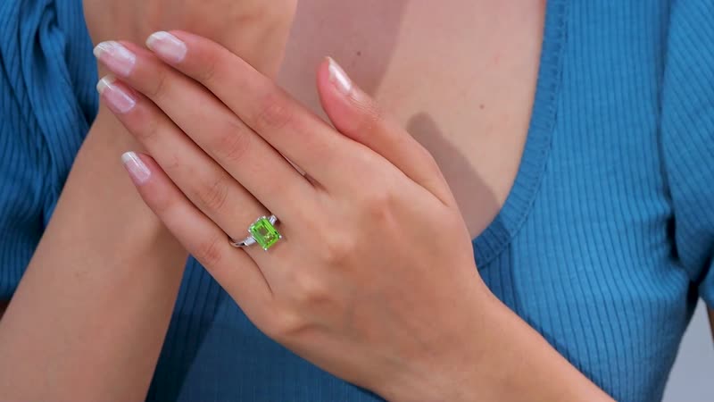 Peridot and Moissanite Saddle Ring in Rhodium Over Sterling Silver (Size 6.0) 3.30 ctw