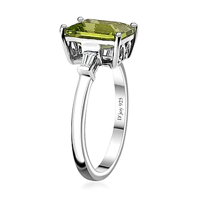 Peridot and Moissanite Ring in Rhodium Over Sterling Silver (Size 6.0) 3.30 ctw