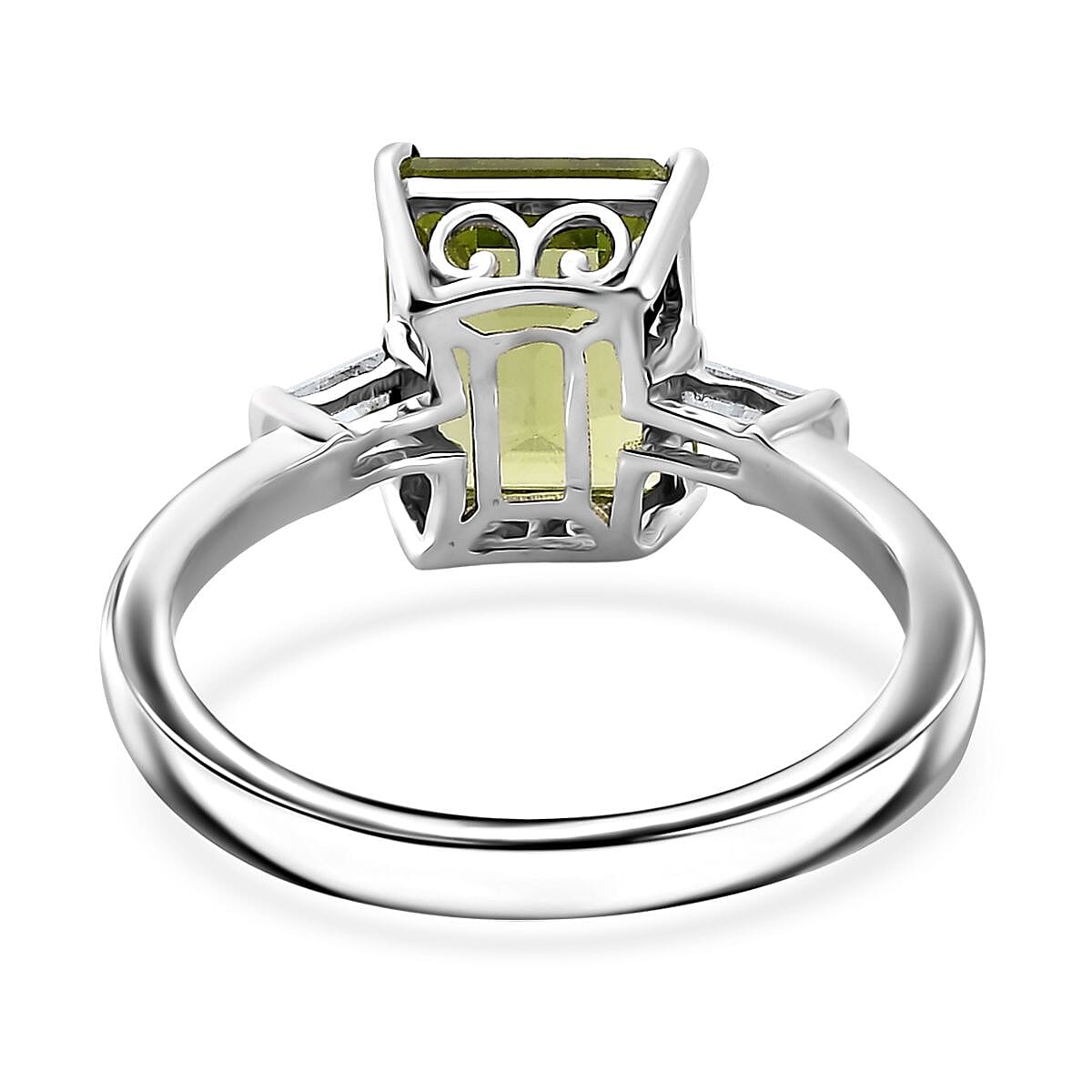 Peridot and Moissanite Ring in Rhodium Over Sterling Silver (Size 6.0) 3.30 ctw
