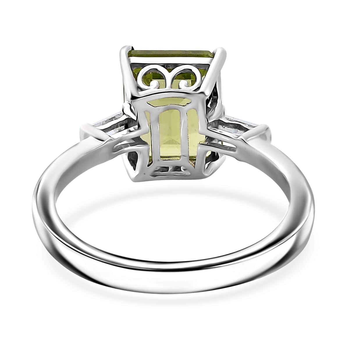 Peridot and Moissanite Saddle Ring in Rhodium Over Sterling Silver (Size 6.0) 3.30 ctw image number 4