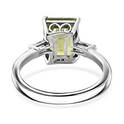 Peridot and Moissanite Ring in Rhodium Over Sterling Silver (Size 6.0) 3.30 ctw