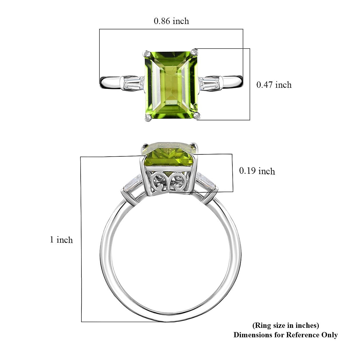 Peridot and Moissanite Ring in Rhodium Over Sterling Silver (Size 6.0) 3.30 ctw