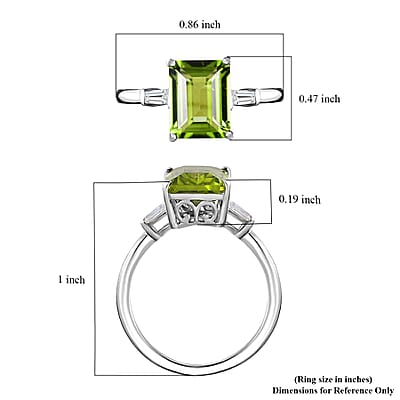 Peridot and Moissanite Ring in Rhodium Over Sterling Silver (Size 6.0) 3.30 ctw