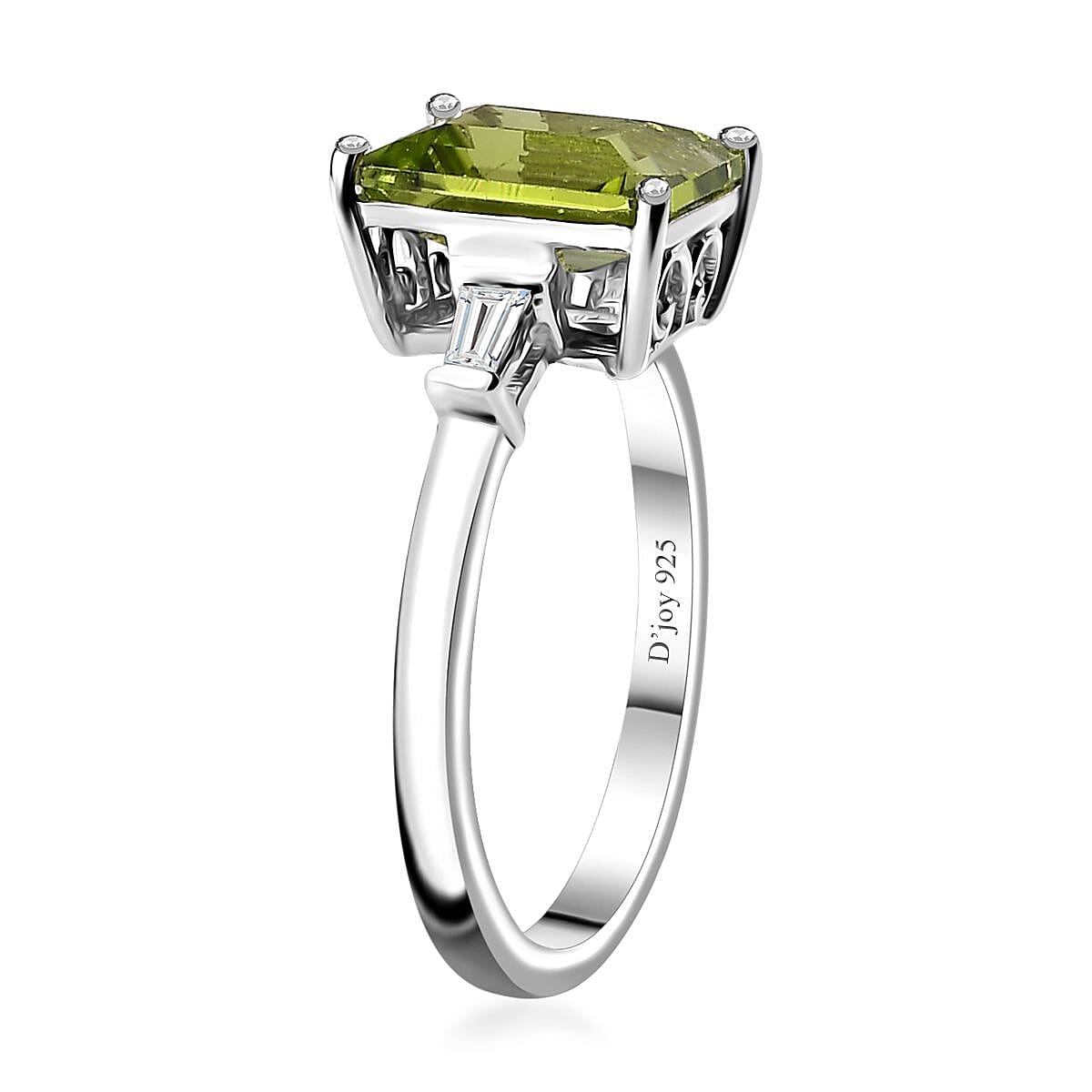 Peridot and Moissanite Ring in Rhodium Over Sterling Silver (Size 9.0) 3.30 ctw image number 3