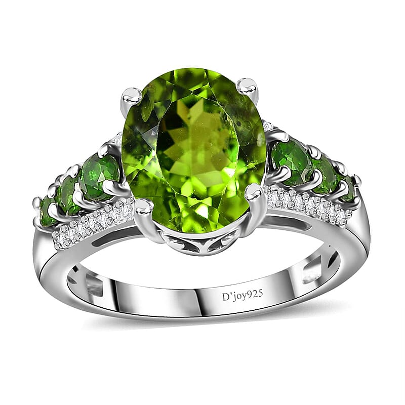 Hebei Peridot and Multi Gemstone Ring in Rhodium Over Sterling Silver (Size 6.0) 4.50 ctw