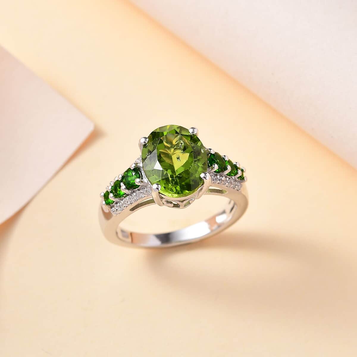 Peridot and Multi Gemstone Ring in Rhodium Over Sterling Silver (Size 6.0) 4.50 ctw image number 1