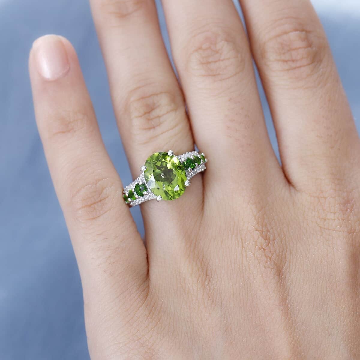 Peridot and Multi Gemstone Ring in Rhodium Over Sterling Silver (Size 6.0) 4.50 ctw image number 2