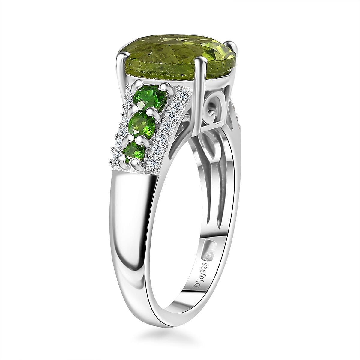 Hebei Peridot and Multi Gemstone Ring in Rhodium Over Sterling Silver (Size 6.0) 4.50 ctw