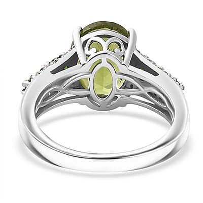 Hebei Peridot and Multi Gemstone Ring in Rhodium Over Sterling Silver (Size 6.0) 4.50 ctw