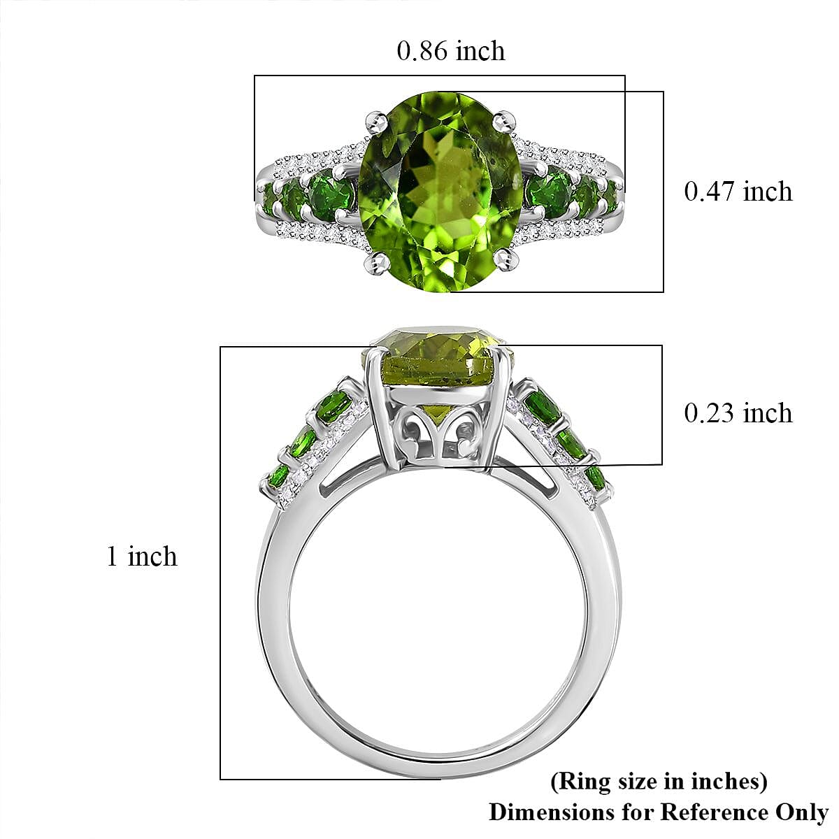 Hebei Peridot and Multi Gemstone Ring in Rhodium Over Sterling Silver (Size 6.0) 4.50 ctw