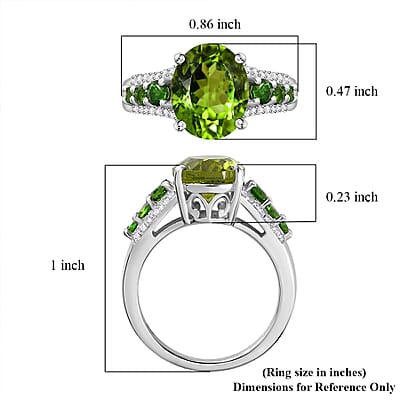 Hebei Peridot and Multi Gemstone Ring in Rhodium Over Sterling Silver (Size 6.0) 4.50 ctw