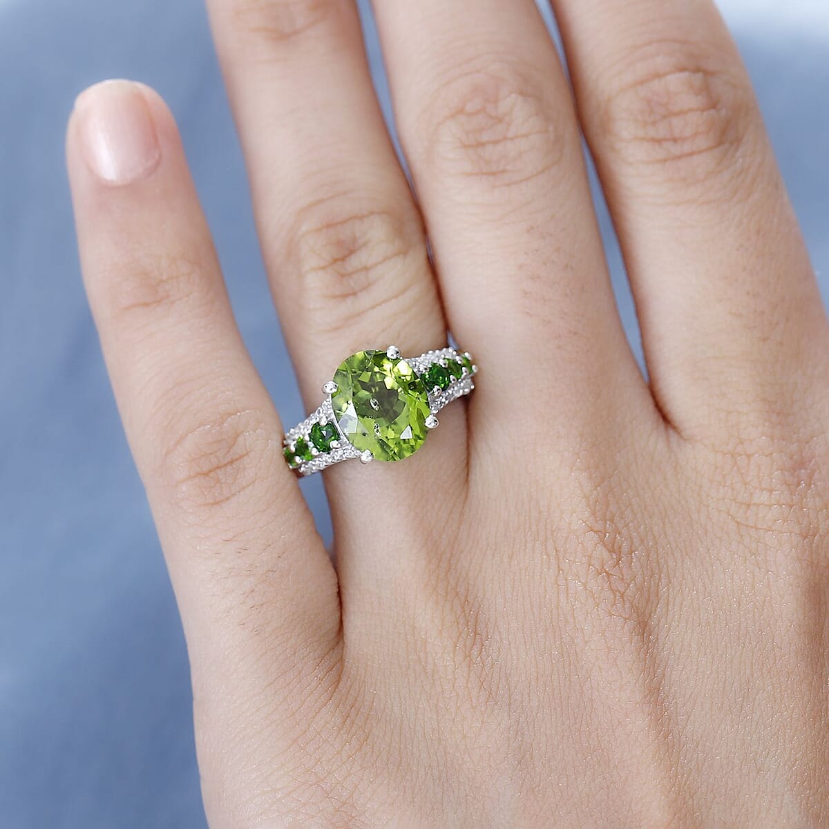 Hebei Peridot and Multi Gemstone Ring in Rhodium Over Sterling Silver (Size 7.0) 4.50 ctw image number 2