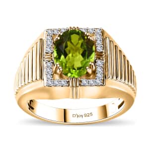 Peridot and Moissanite Men's Ring in 18K Vermeil Yellow Gold Over Sterling Silver (Size 9.0) 3.15 ctw