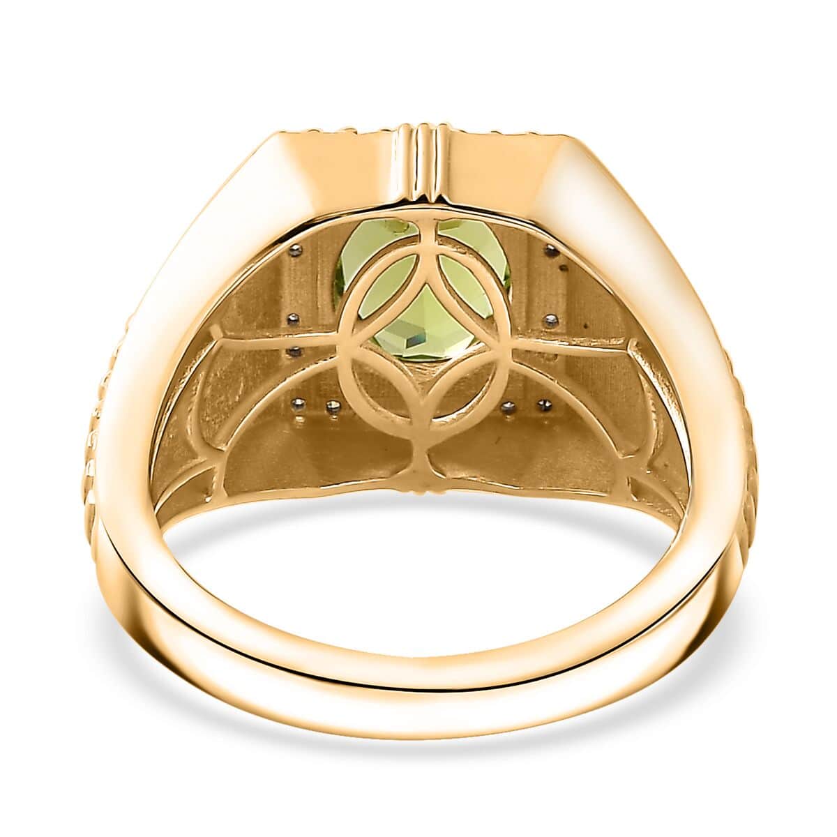 Peridot and Moissanite Men's Ring in 18K Vermeil Yellow Gold Over Sterling Silver (Size 9.0) 3.15 ctw image number 4