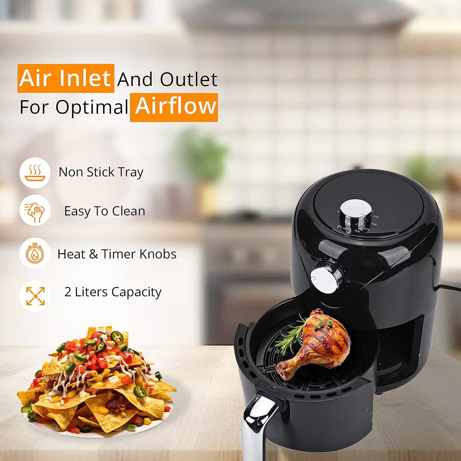 Homesmart Non-stick Compact Air Fryer with Frying Plate 2L (700w, 120v)