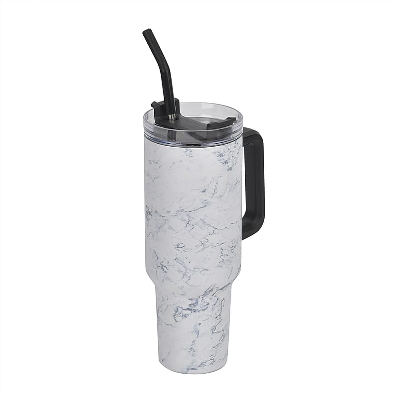 Marble Pattern Double Wall Stainless Steel Cup with Straw 40 oz