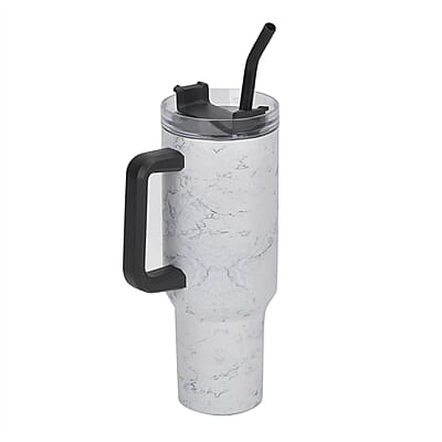 Marble Pattern Double Wall Stainless Steel Cup with Straw 40 oz