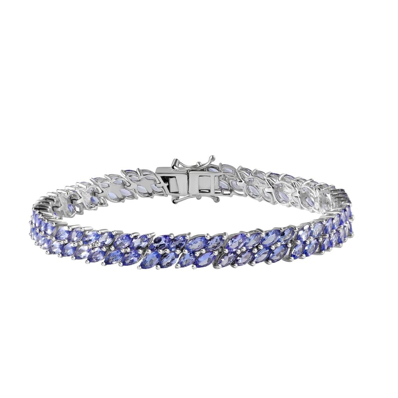 Tanzanite 14.00 ctw Bracelet in Rhodium Over Sterling Silver (7.50 In)