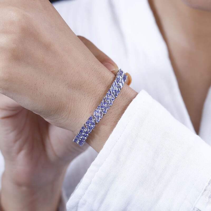 Tanzanite 14.00 ctw Bracelet in Rhodium Over Sterling Silver (7.50 In)
