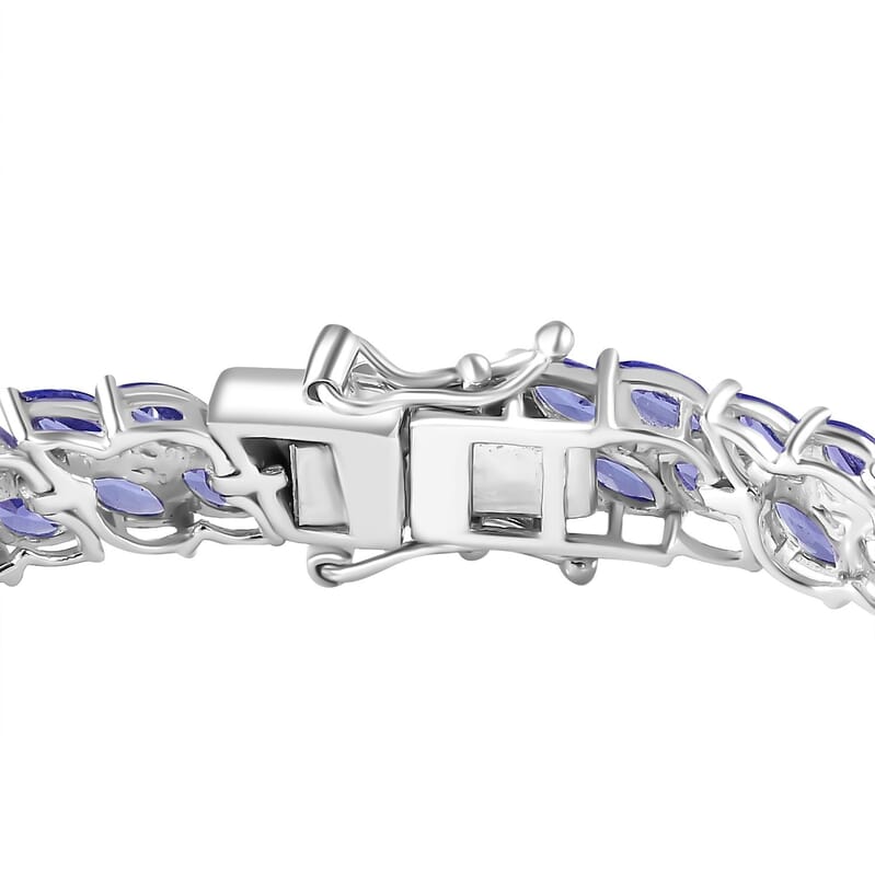 Tanzanite 14.00 ctw Bracelet in Rhodium Over Sterling Silver (7.50 In)