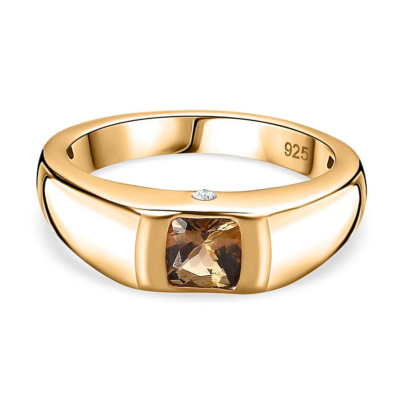 Natural Golden Tanzanite and Moissanite 0.66 ctw Ring in Vermeil Yellow Gold Over Sterling Silver (Size 6.5)