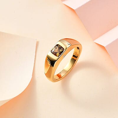 Natural Golden Tanzanite and Moissanite 0.66 ctw Ring in Vermeil Yellow Gold Over Sterling Silver (Size 6.5)