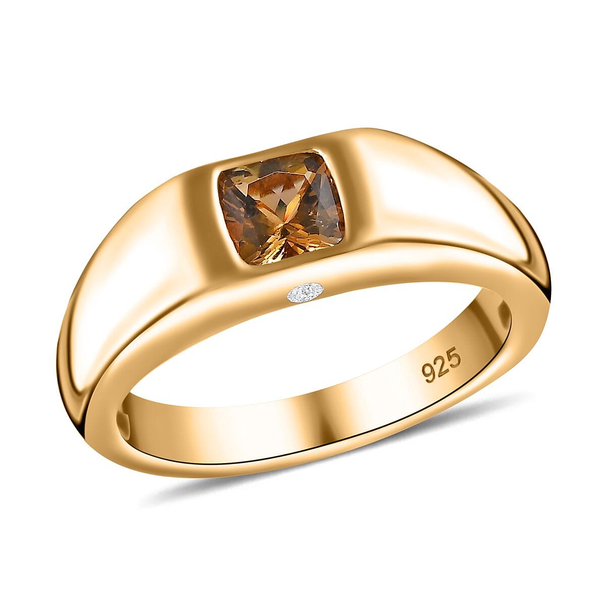 Natural Golden Tanzanite and Moissanite 0.66 ctw Ring in Vermeil Yellow Gold Over Sterling Silver (Size 6.5)
