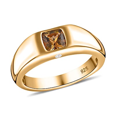 Natural Golden Tanzanite and Moissanite 0.66 ctw Ring in Vermeil Yellow Gold Over Sterling Silver (Size 6.5)