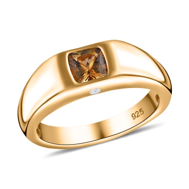 Natural Golden Tanzanite and Moissanite 0.66 ctw Ring in Vermeil Yellow Gold Over Sterling Silver (Size 6.5)