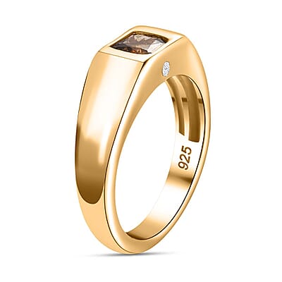 Natural Golden Tanzanite and Moissanite 0.66 ctw Ring in Vermeil Yellow Gold Over Sterling Silver (Size 6.5)