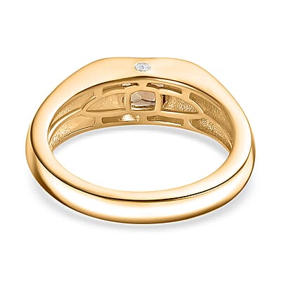 Natural Golden Tanzanite and Moissanite 0.66 ctw Ring in Vermeil Yellow Gold Over Sterling Silver (Size 6.5)