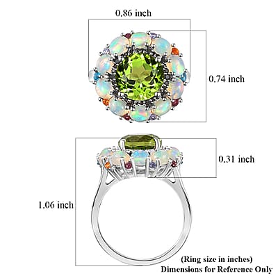 D'Joy Hebei Peridot and Multi Gemstone Floral Ring in Rhodium Over Sterling Silver (Size 6.0) 4.85 ctw