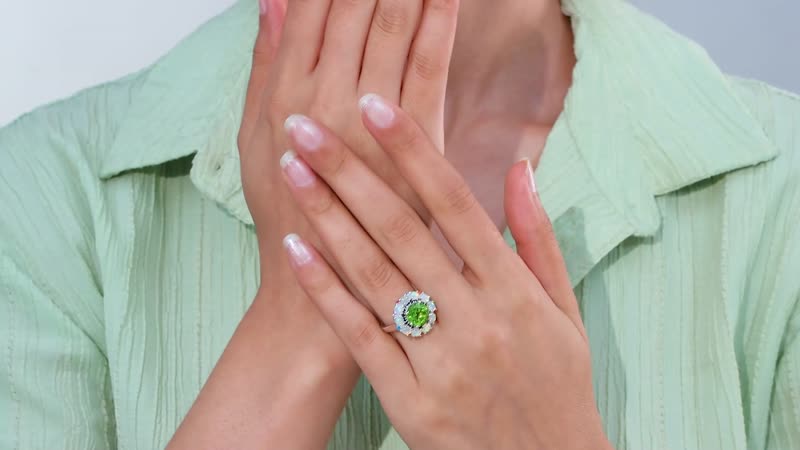 Peridot, Multi Gemstone Floral Ring in Rhodium Over Sterling Silver (Size 6.0) 4.85 ctw