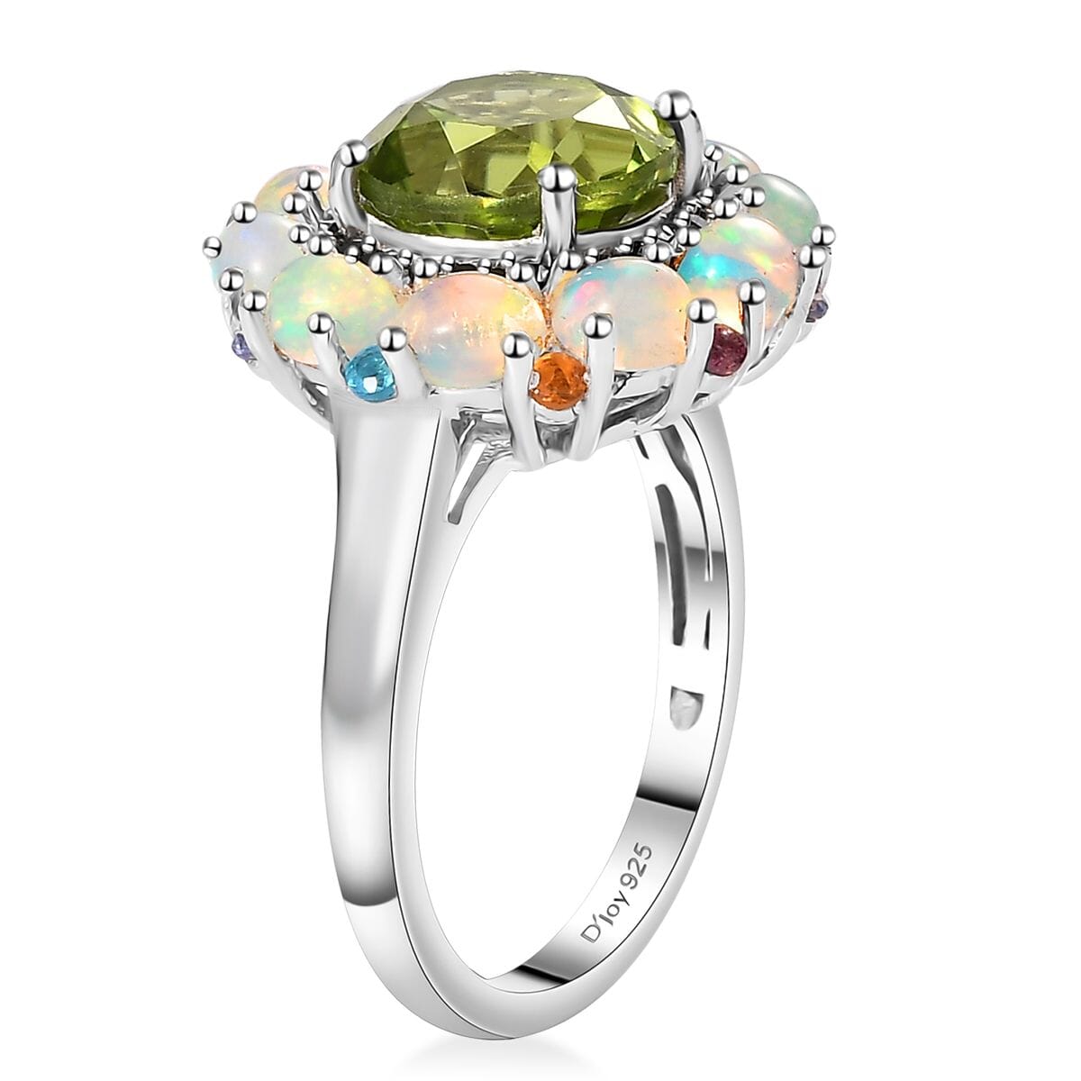Hebei Peridot and Multi Gemstone Floral Ring in Rhodium Over Sterling Silver (Size 9.0) 4.85 ctw image number 3