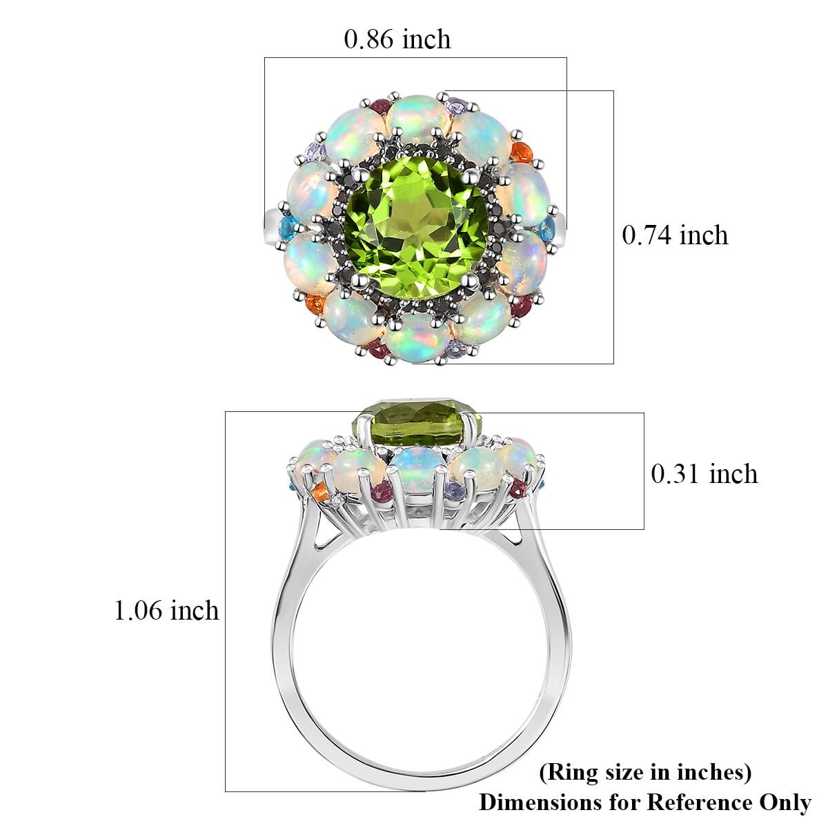 Hebei Peridot and Multi Gemstone Floral Ring in Rhodium Over Sterling Silver (Size 9.0) 4.85 ctw image number 5