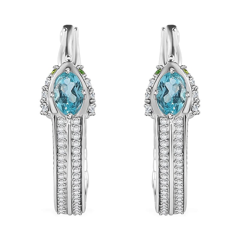 GP Trionfo Collection Betroka Blue Apatite and Multi Gemstone Earrings in Rhodium Over Sterling Silver 1.90 ctw