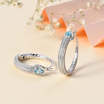 GP Trionfo Collection Betroka Blue Apatite and Multi Gemstone Earrings in Rhodium Over Sterling Silver 1.90 ctw