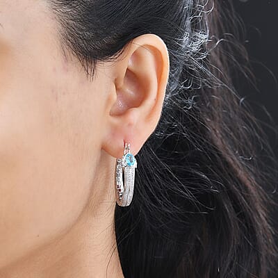 GP Trionfo Collection Betroka Blue Apatite and Multi Gemstone Earrings in Rhodium Over Sterling Silver 1.90 ctw