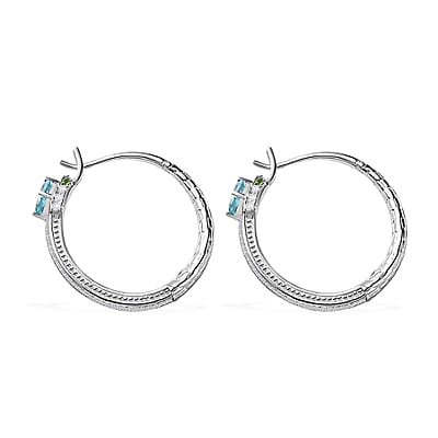 GP Trionfo Collection Betroka Blue Apatite and Multi Gemstone Earrings in Rhodium Over Sterling Silver 1.90 ctw