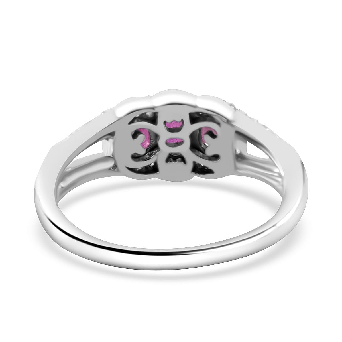 African Ruby (FF) and White Zircon 1.15 ctw Ring in Rhodium Over Sterling Silver (Size 11.5)