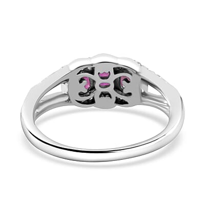 African Ruby (FF) and White Zircon 1.15 ctw Ring in Rhodium Over Sterling Silver (Size 11.5)
