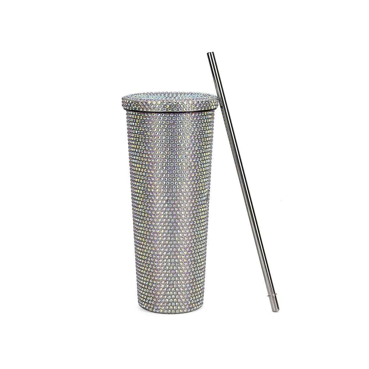 Crystal Studded Double Walled Reusable Leak Proof Stainless Cup with Straw 24oz, Quencher Travel Tumbler- Aurora Borealis image number 6