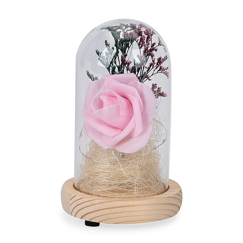 Pink Rose Glass Dome Decoration LED Lights