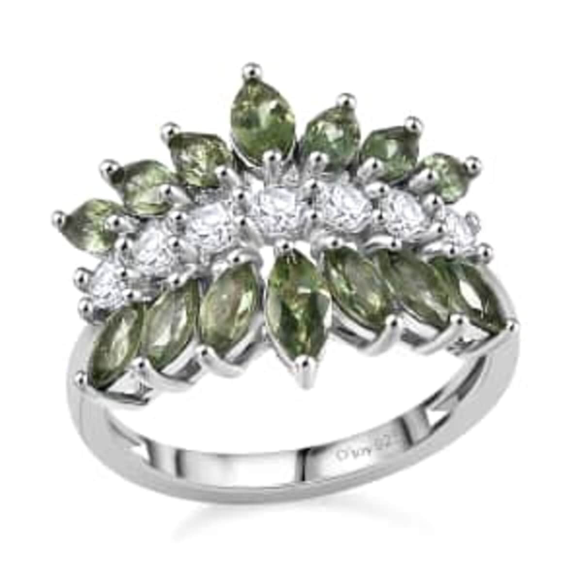 Premium Natural Green Apatite, Moissanite Ring in Rhodium Over Sterling Silver (Size 5.0) 3.00 ctw image number 0