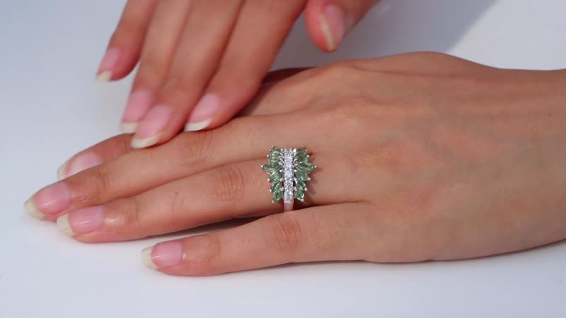 Premium Natural Green Apatite, Moissanite Ring in Rhodium Over Sterling Silver (Size 5.0) 3.00 ctw