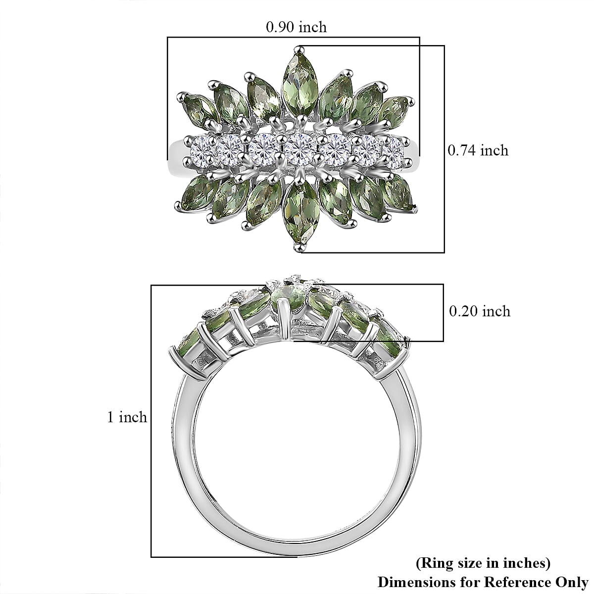 Andranomaro Green Apatite and Moissanite Leaf Ring in Rhodium Over Sterling Silver (Size 5.0) 3.00 ctw