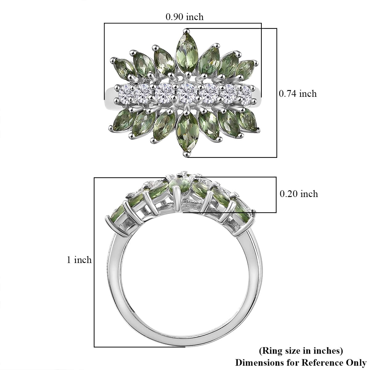 Premium Natural Green Apatite, Moissanite Ring in Rhodium Over Sterling Silver (Size 5.0) 3.00 ctw image number 5